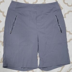 Athleta Trekkie North Bermuda Shorts in a Neutral Grey Color. 